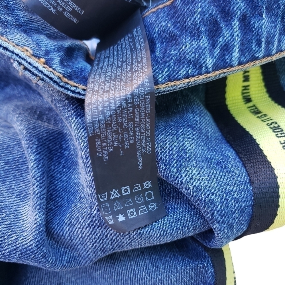 NWT Zara denim phrase striped side button fly jeans size 46 - Picture 5 of 7